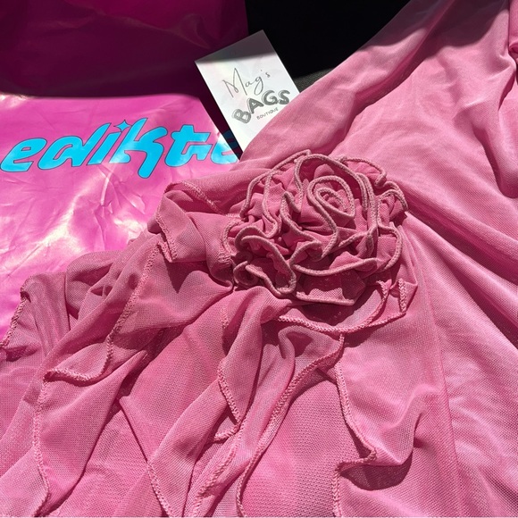 Edikted: Sheer Mesh Flower Pin Pink Strapless See-Through Suri Maxi Dress ๐ - Picture 8 of 16